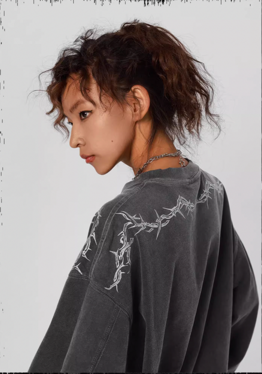 JHYQ Logo Printing Washed Long Sleeved Tee