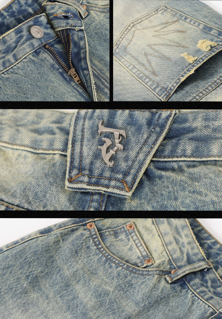 JHYQ Frayed Embroidery Crown Denim Jeans