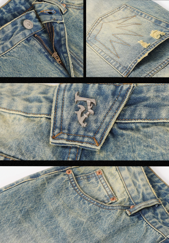 JHYQ Frayed Embroidery Crown Denim Jeans