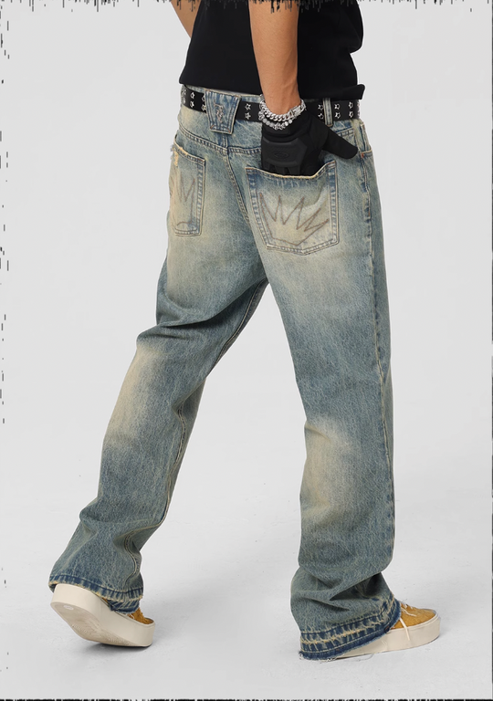 JHYQ Frayed Embroidery Crown Denim Jeans