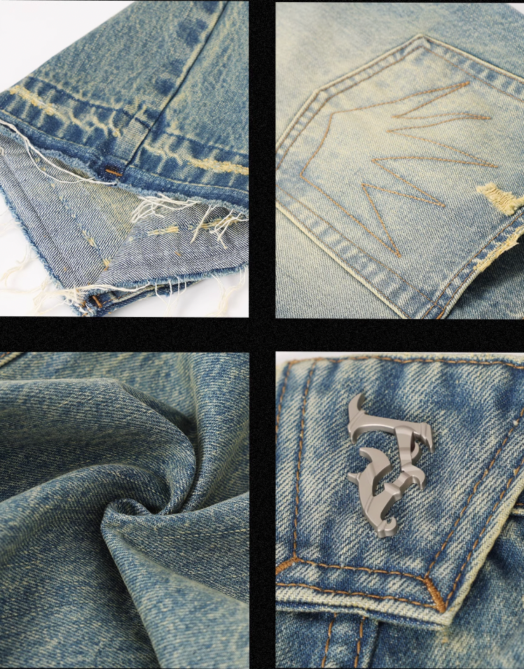 JHYQ Frayed Embroidery Crown Denim Jeans