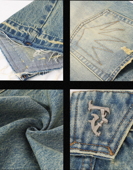 JHYQ Frayed Embroidery Crown Denim Jeans