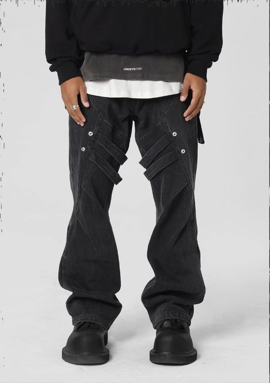 JHYQ Strap Pleats Work Denim Jeans