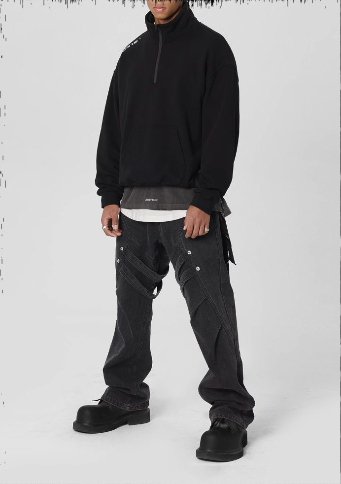 JHYQ Strap Pleats Work Denim Jeans