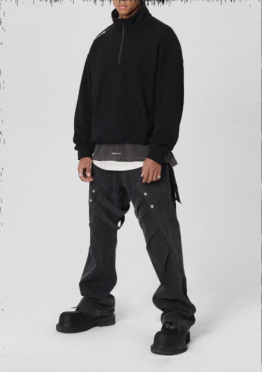 JHYQ Strap Pleats Work Denim Jeans