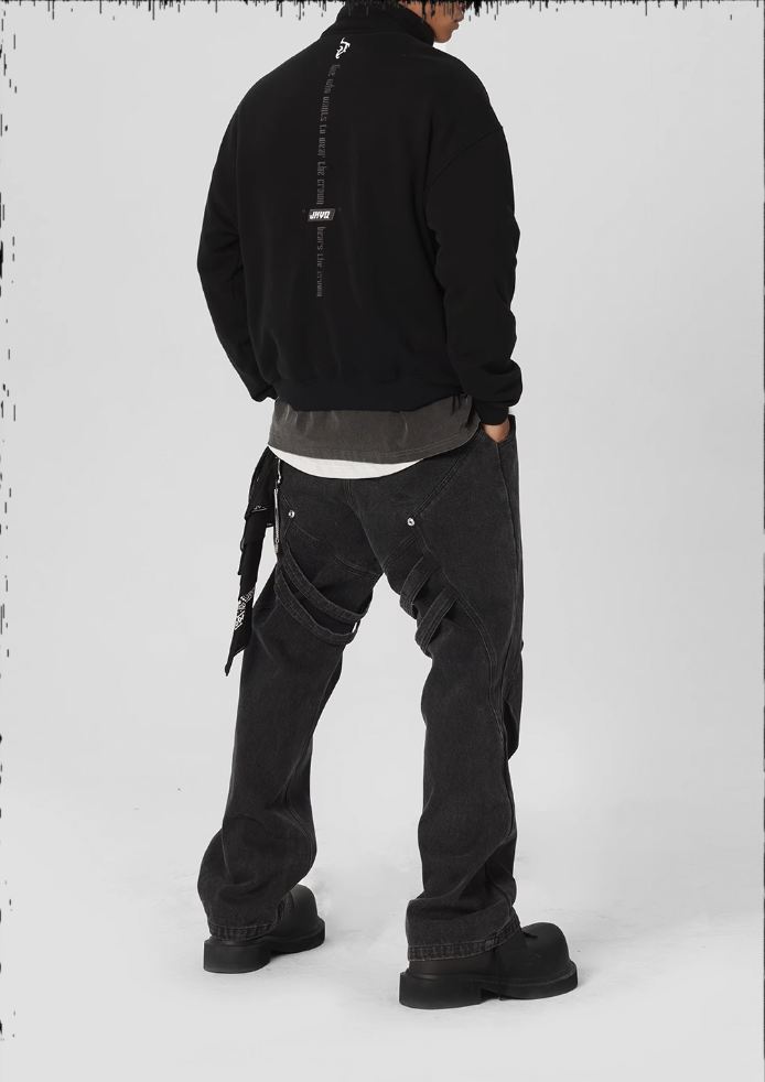 JHYQ Strap Pleats Work Denim Jeans