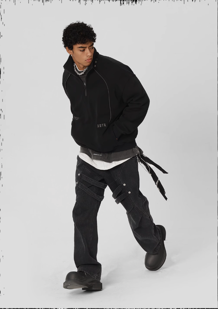 JHYQ Strap Pleats Work Denim Jeans