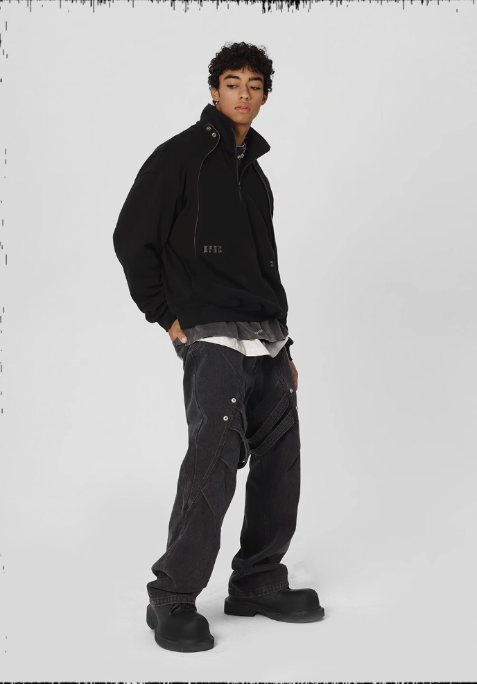 JHYQ Strap Pleats Work Denim Jeans