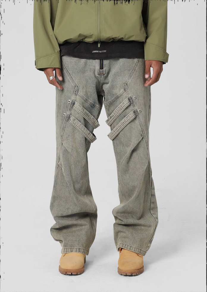 JHYQ Strap Pleats Work Denim Jeans