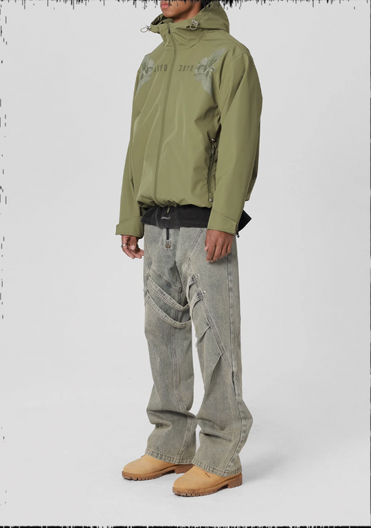 JHYQ Strap Pleats Work Denim Jeans