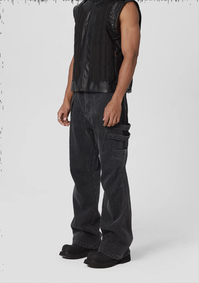 JHYQ Side Strap Work Wash Denim Jeans