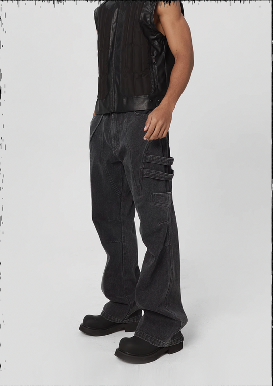 JHYQ Side Strap Work Wash Denim Jeans