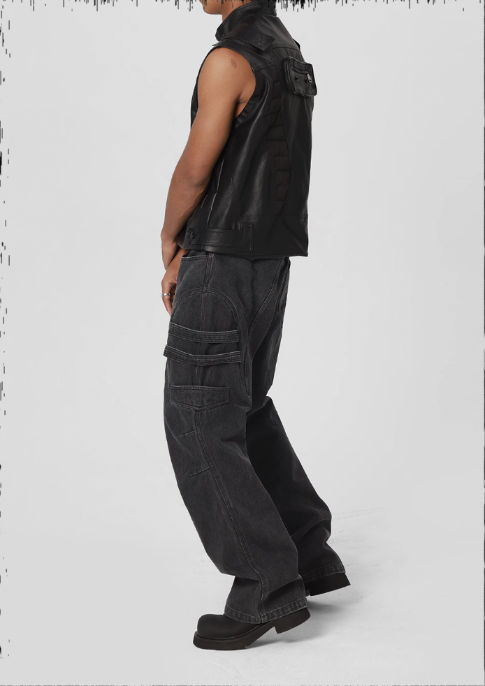 JHYQ Side Strap Work Wash Denim Jeans