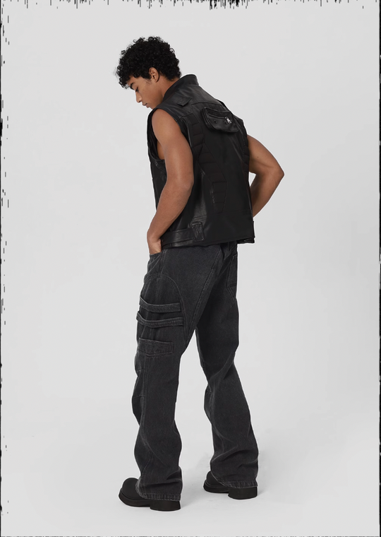 JHYQ Side Strap Work Wash Denim Jeans