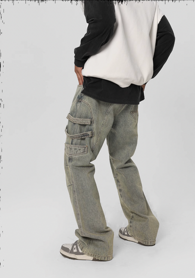 JHYQ Side Strap Work Wash Denim Jeans