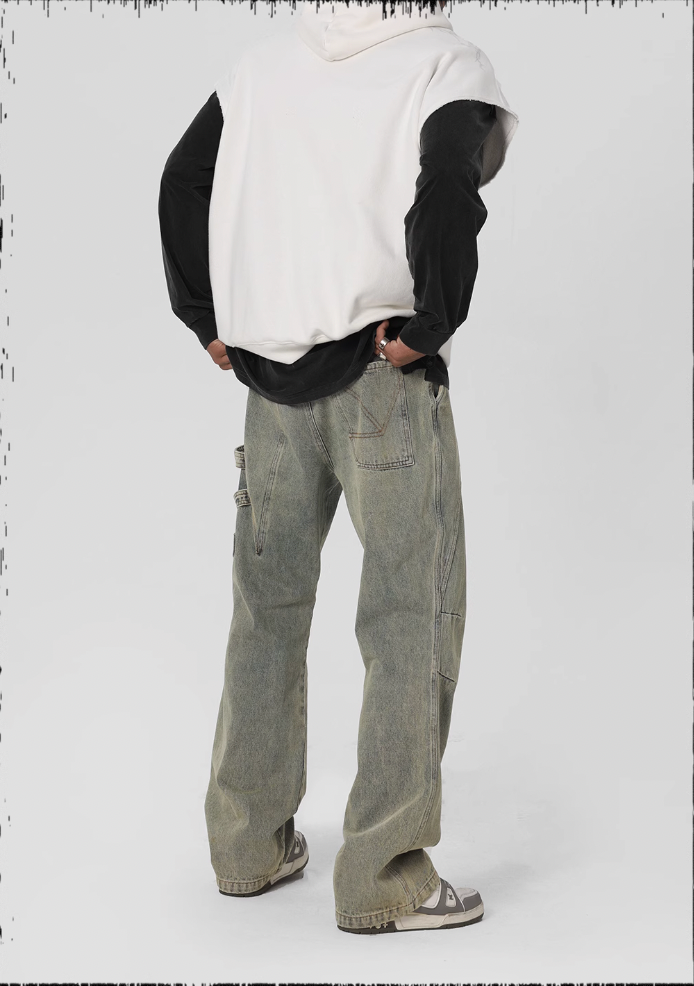 JHYQ Side Strap Work Wash Denim Jeans