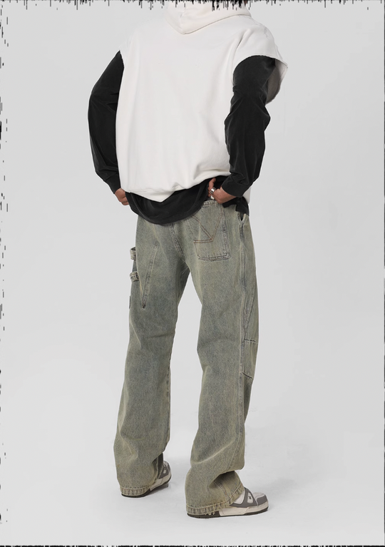 JHYQ Side Strap Work Wash Denim Jeans