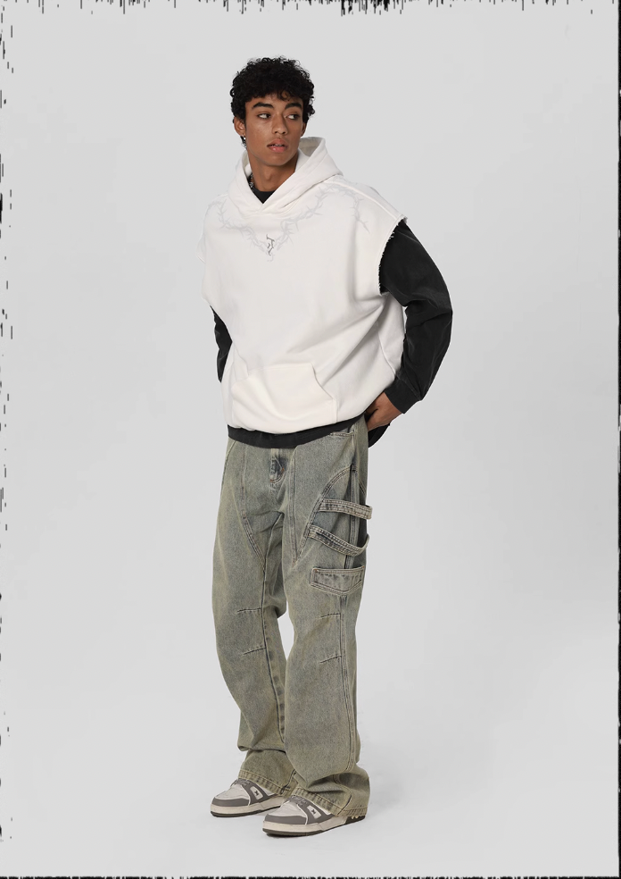 JHYQ Side Strap Work Wash Denim Jeans