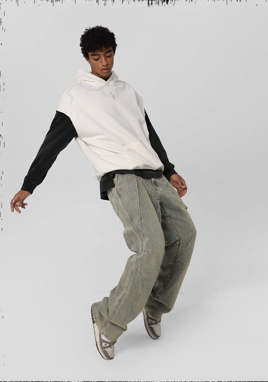 JHYQ Side Strap Work Wash Denim Jeans