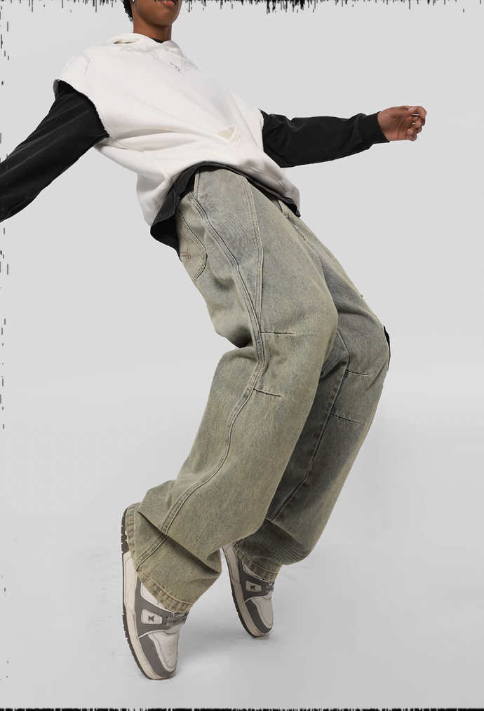 JHYQ Side Strap Work Wash Denim Jeans