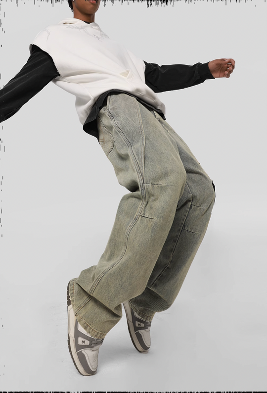 JHYQ Side Strap Work Wash Denim Jeans