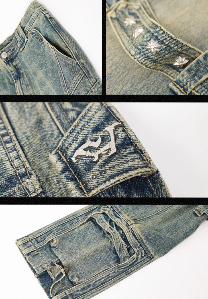 JHYQ Studs Strapped Work Denim Jeans