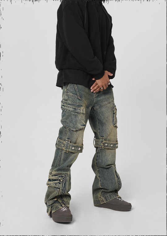 JHYQ Studs Strapped Work Denim Jeans