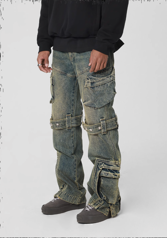 JHYQ Studs Strapped Work Denim Jeans