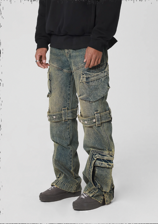 JHYQ Studs Strapped Work Denim Jeans