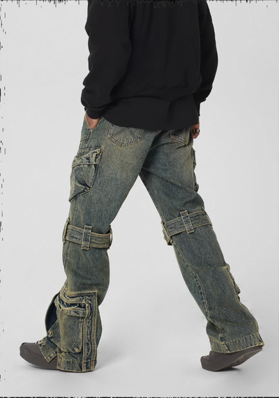 JHYQ Studs Strapped Work Denim Jeans