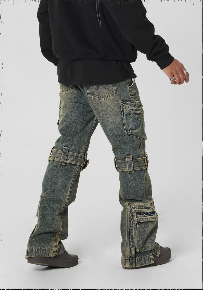 JHYQ Studs Strapped Work Denim Jeans