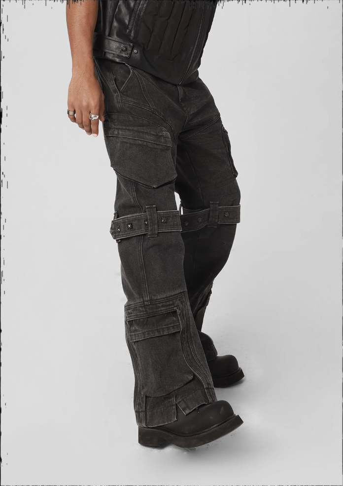 JHYQ Studs Strapped Work Denim Jeans