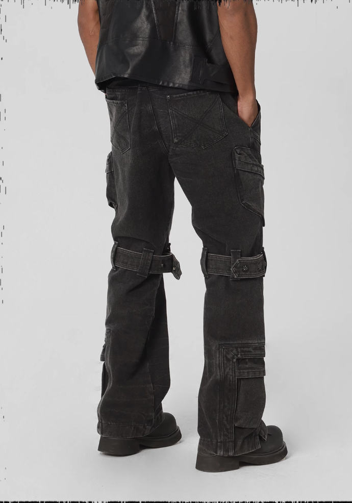 JHYQ Studs Strapped Work Denim Jeans