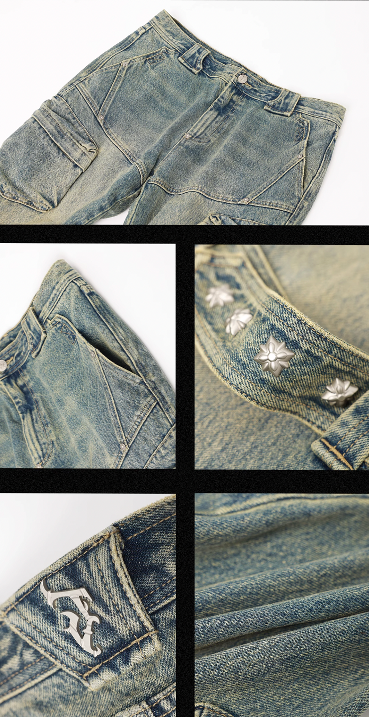 JHYQ Studs Strapped Work Denim Jeans