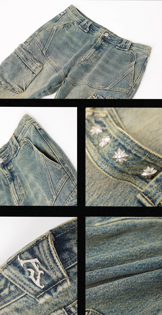 JHYQ Studs Strapped Work Denim Jeans