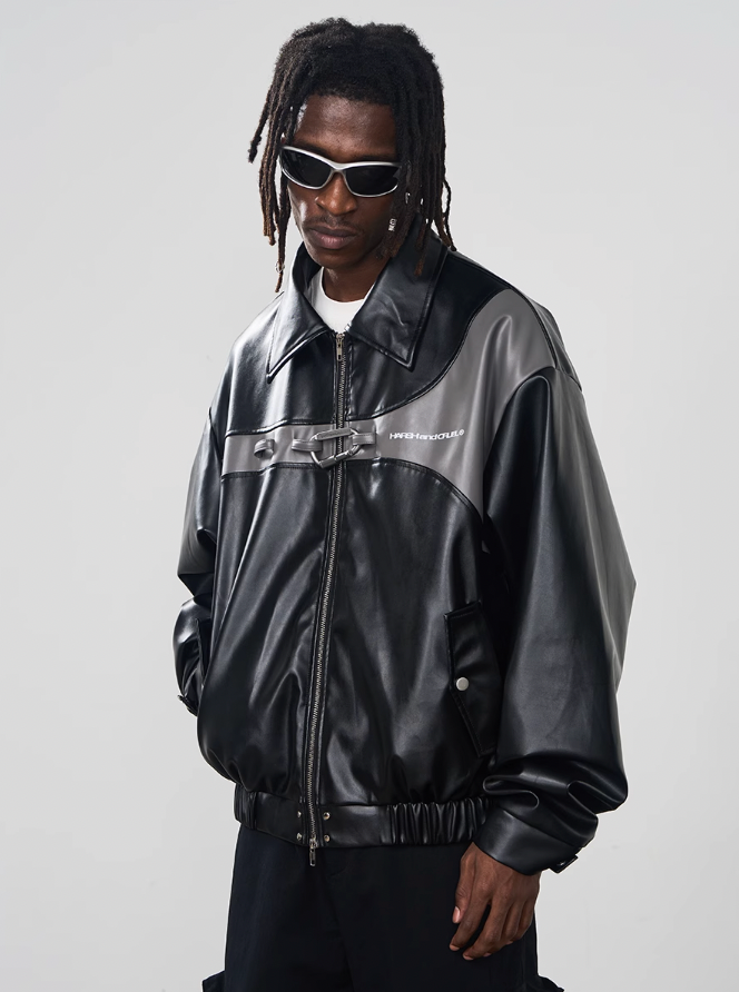 Harsh and Cruel Metal Buckle Zip-Up Leather Jacket