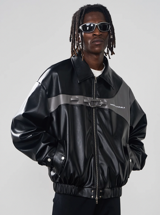 Harsh and Cruel Metal Buckle Zip-Up Leather Jacket