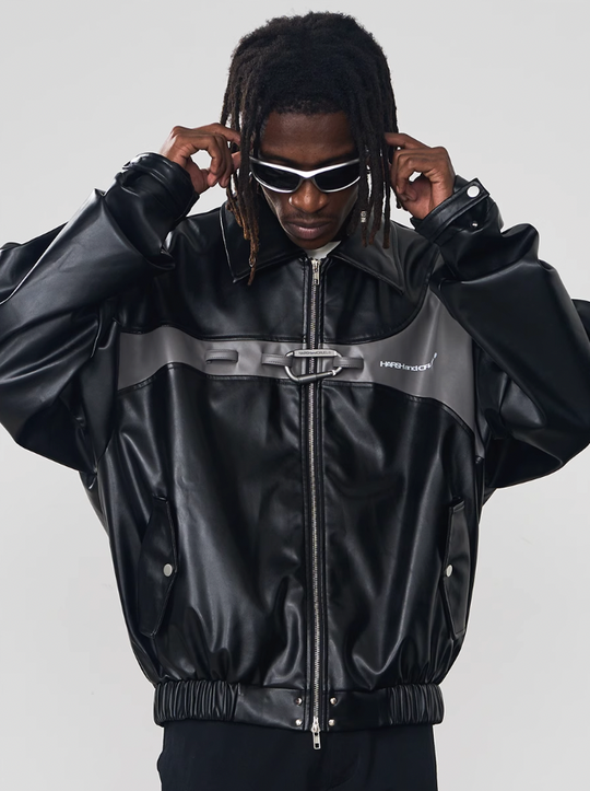 Harsh and Cruel Metal Buckle Zip-Up Leather Jacket