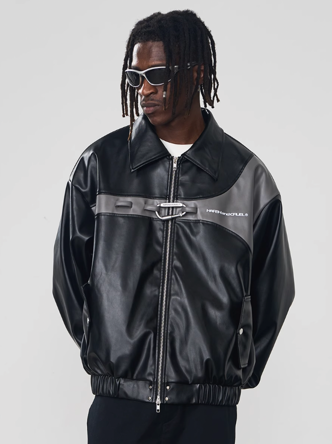 Harsh and Cruel Metal Buckle Zip-Up Leather Jacket