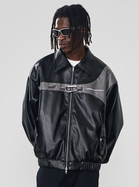 Harsh and Cruel Metal Buckle Zip-Up Leather Jacket