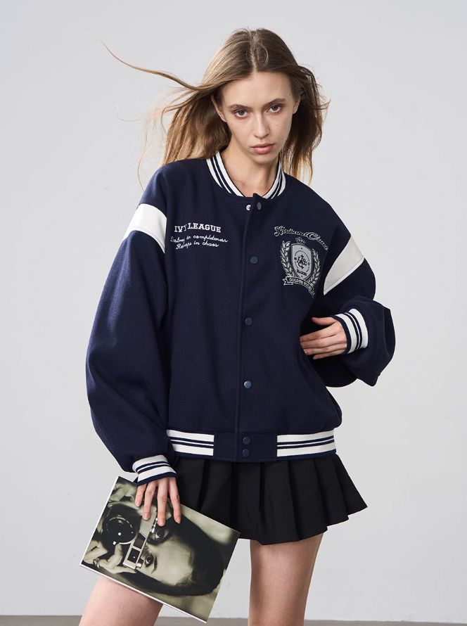 Harsh and Cruel Woolen Embroidered College Logo Varsity Jacket