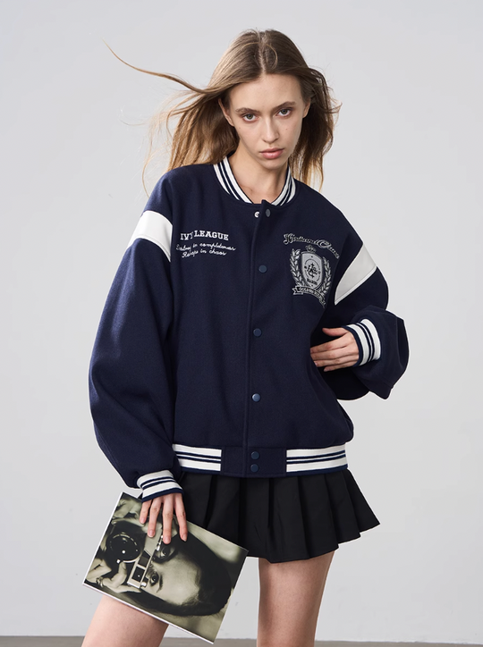Harsh and Cruel Woolen Embroidered College Logo Varsity Jacket