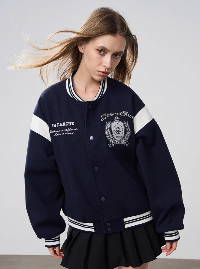 Harsh and Cruel Woolen Embroidered College Logo Varsity Jacket