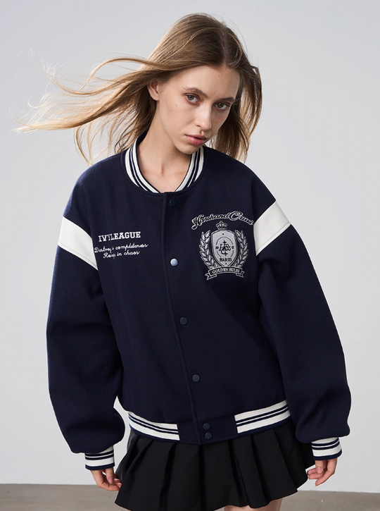 Harsh and Cruel Woolen Embroidered College Logo Varsity Jacket