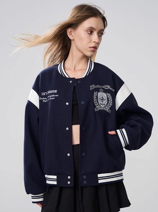 Harsh and Cruel Woolen Embroidered College Logo Varsity Jacket