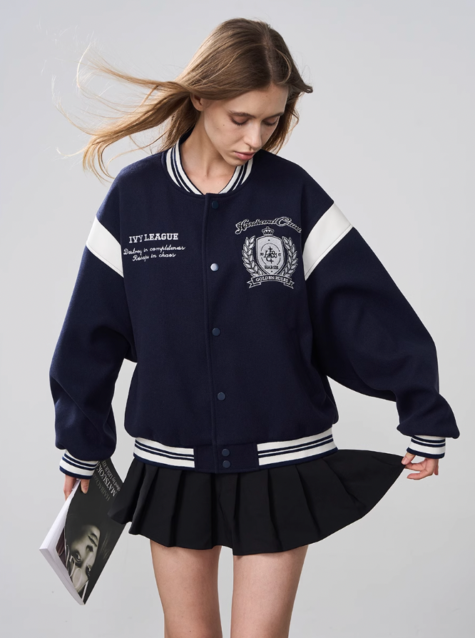 Harsh and Cruel Woolen Embroidered College Logo Varsity Jacket