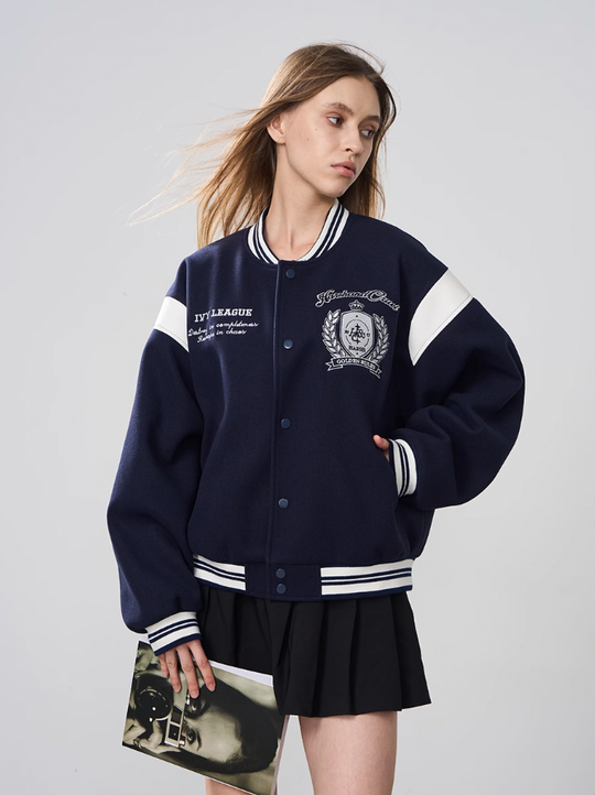 Harsh and Cruel Woolen Embroidered College Logo Varsity Jacket
