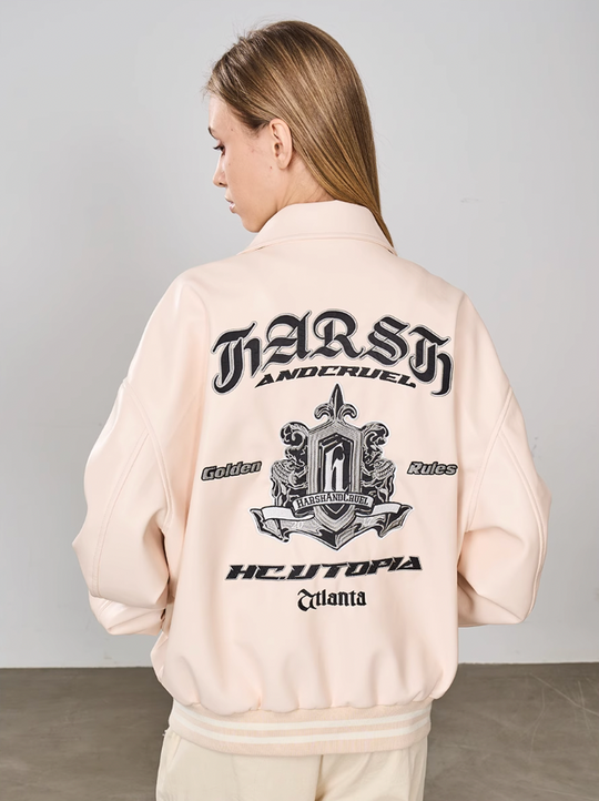 Harsh and Cruel Embroidered Loose Leather Jacket