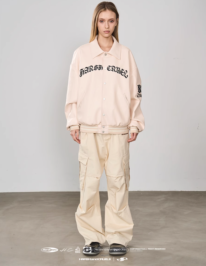 Harsh and Cruel Embroidered Loose Leather Jacket