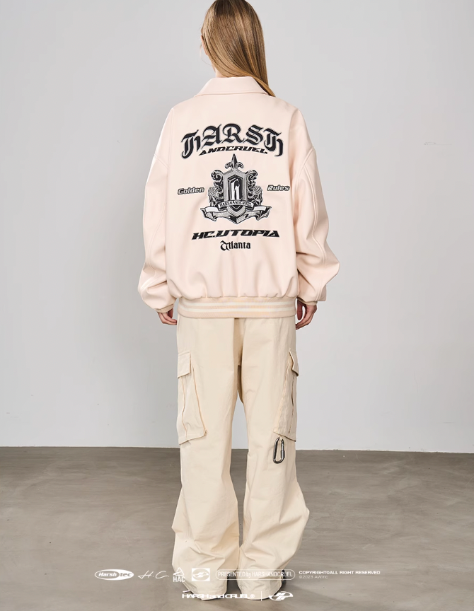 Harsh and Cruel Embroidered Loose Leather Jacket